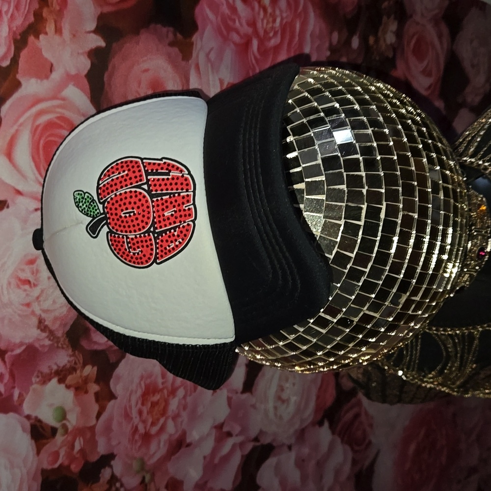 Gov Ball Baseball black and white hat with red and green rhinestones